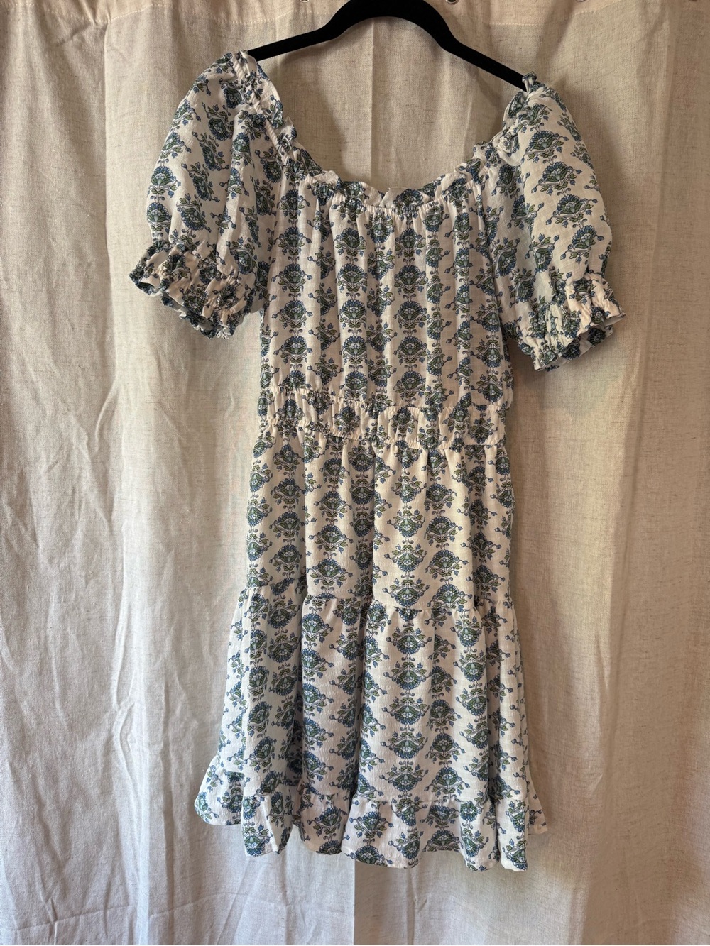 Blu Pepper Cream Mini Dress with Green Floral Print